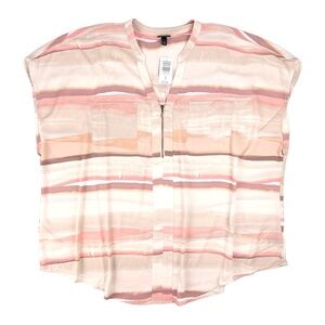 Torrid Women's Plus Sz 4 Georgette Zip-Front Blouse‎ Light Pink Multi Watercolor